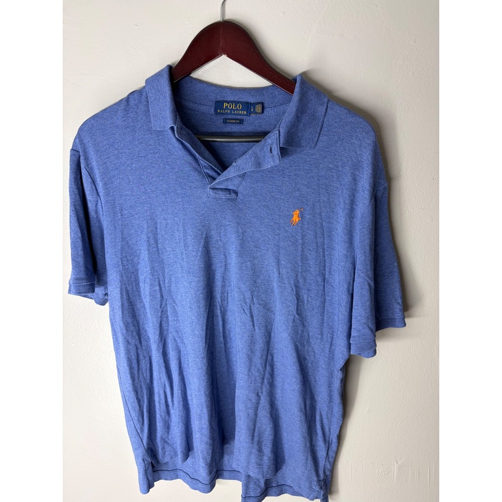 Polo Ralph Lauren Mens Classic Fit Heather Blue Orange Pony Polo Shirt Large